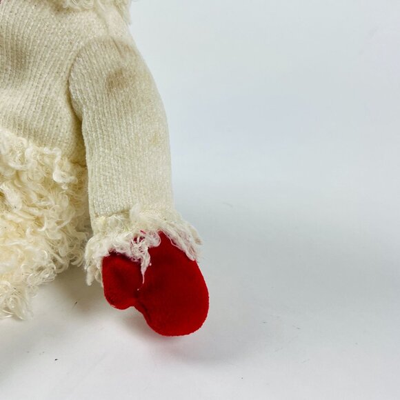 Vintage Lamb Chop By Nanco Plush Doll 10"Furry Outfit Black Eyes Red Mittens Cut - Picture 5 of 9